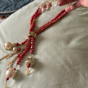 Chic Red and Gold Beaded Necklace